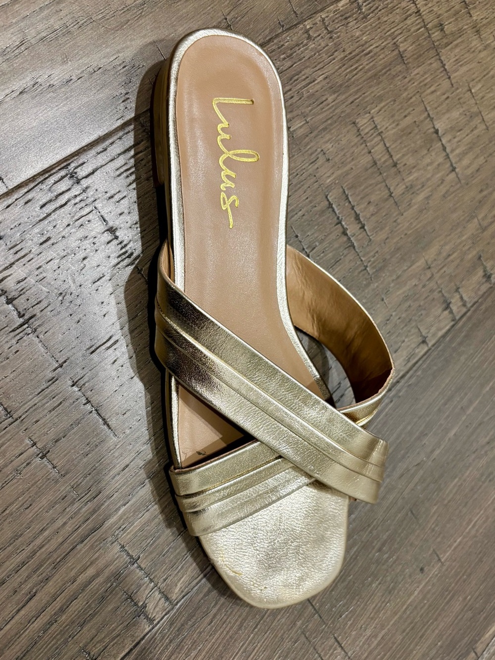 Lulu's Gold Metallic Slide Sandals